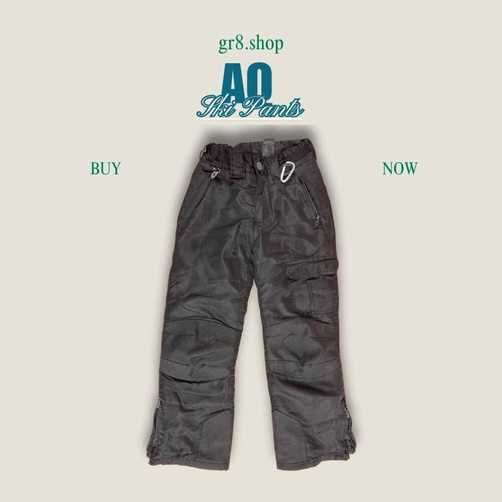 AQ Black XS Kids Ski Pants Elastic Waist Waterproof Polyester Shell